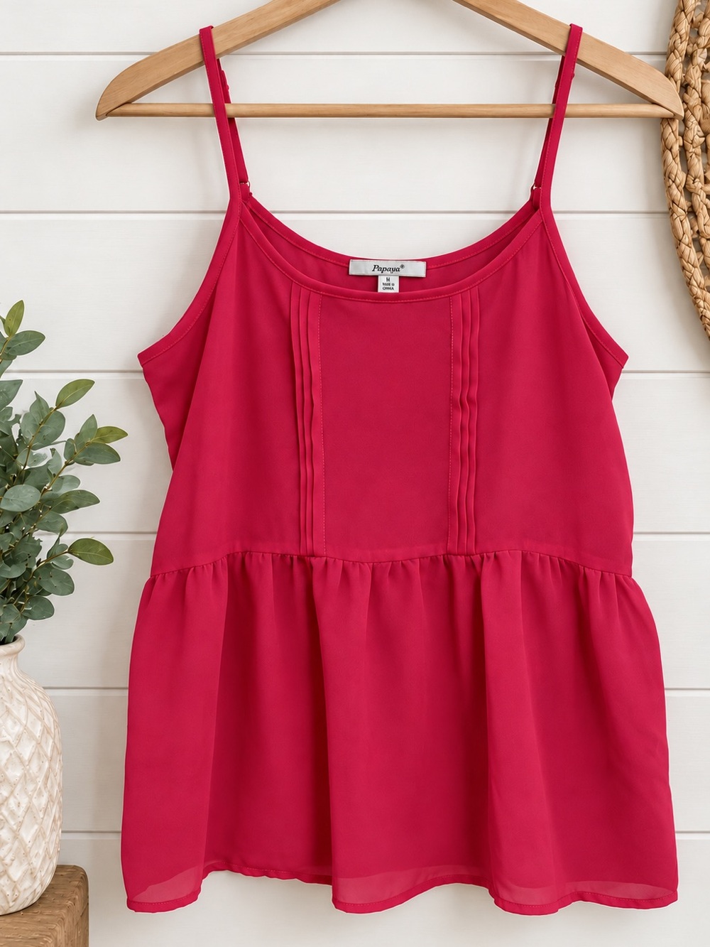Papaya Sheer Peplum Cami Tank Top Pink Size Large